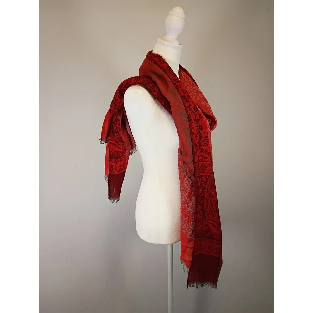 Boho Chic Unbranded Women OS Red Paisley Jacquard Fringed Shawl Scarf Wrap